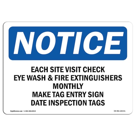 Signmission OSHA Sign, Site Visit Check Eye Wash & Fire Extinguishers, 14in X 10in Alum, 10" W, 14" L, Landscape OS-NS-A-1014-L-18331